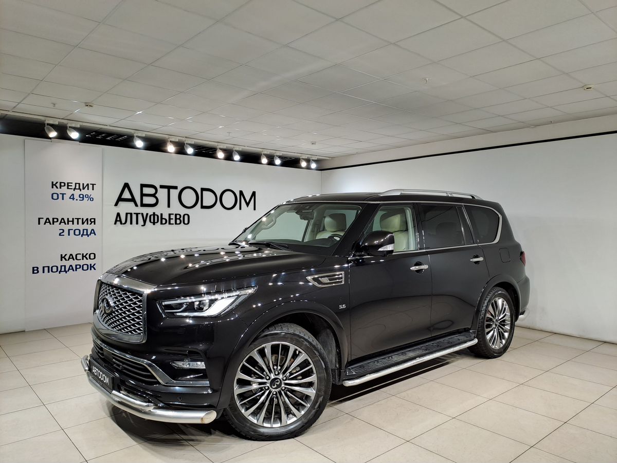 Автомобиль Infiniti QX80 I (Z62) [2-й рестайлинг] 5.6 AT 4WD (405 л.с.) Luxe Sensory Proactive 8-местный Чёрный 2019 с пробегом 102 244 км