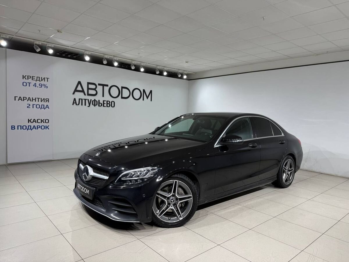 Автомобиль Mercedes-Benz C-Класс IV (W205/S205/C205) [рестайлинг] 180 1.5 AT (150 л.с.) Sport Чёрный 2019 с пробегом 130 852 км
