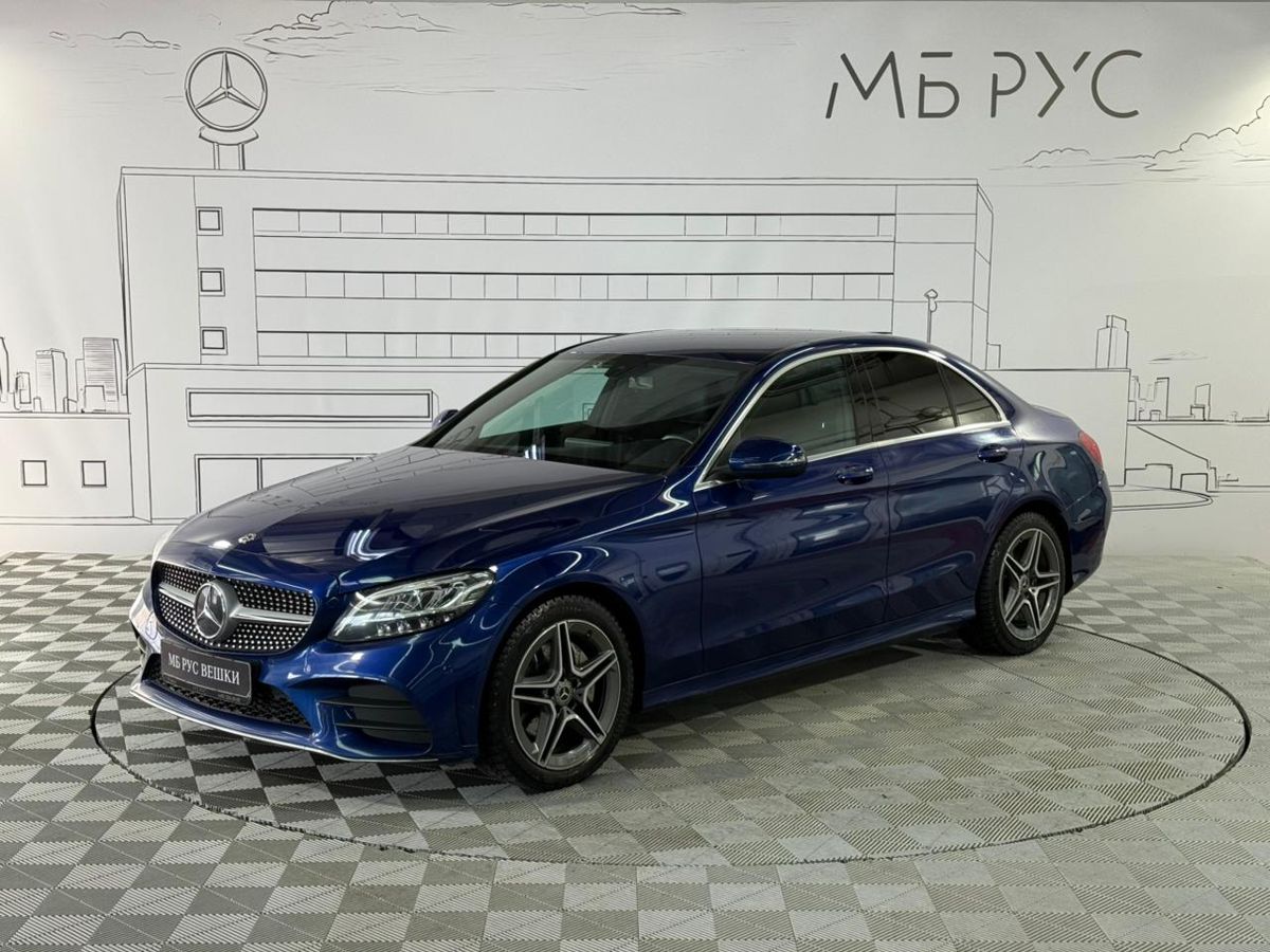 Автомобиль Mercedes-Benz C-Класс IV (W205/S205/C205) [рестайлинг] 200 1.5 AT 4Matic (184 л.с.) Sport Синий 2018 с пробегом 86 515 км