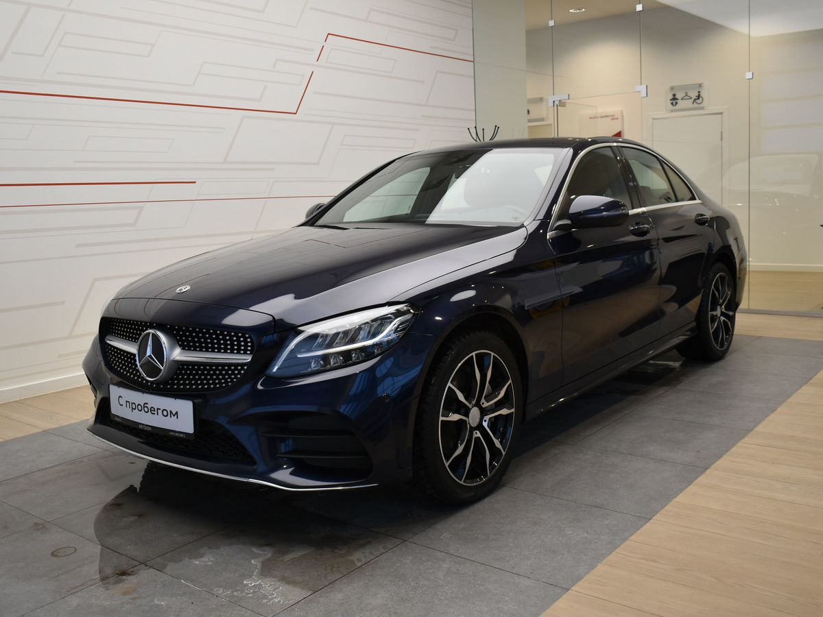 Автомобиль Mercedes-Benz C-Класс IV (W205/S205/C205) [рестайлинг] 200 1.5 AT 4Matic (184 л.с.) Sport Синий 2018 с пробегом 88 500 км